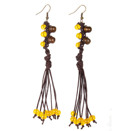 Aretes Con Cordón Encerado Y Cuentas Madera