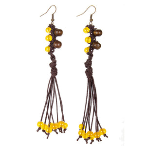 Aretes Con Cordón Encerado Y Cuentas Madera