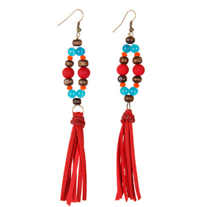 Aretes Con Imitación Piel Y Cuenta De Madera
