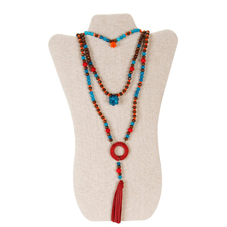Collar De 3 Hilos De Cordon Imitacion Piel Y Cuentas