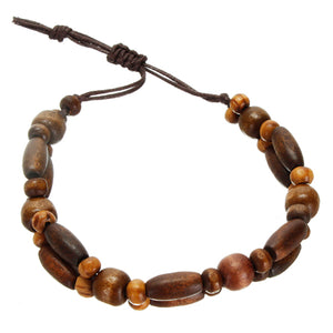 Pulsera De Cuentas Madera Y Cordon Encerado