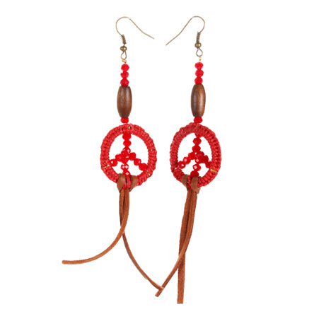 Aretes Cuenta Madera Y Rondel En Rojo