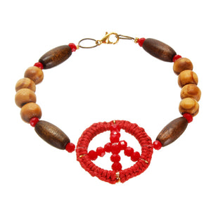 Pulsera Cuentas Madera Y Rondel Rojo