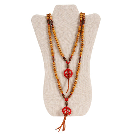 Collar Cuentas Madera Y Rondel Rojo