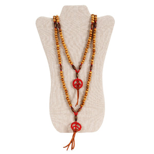 Collar Cuentas Madera Y Rondel Rojo