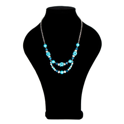 Fantasías Miguel Clave:JY47 Collar De Cadena Azul-Plata Con Perlas Destello