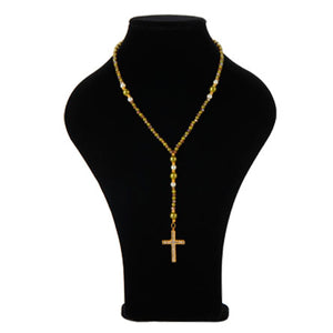 Collar Rosario Con Perlas Destello Y Cruz De Oro Cristal