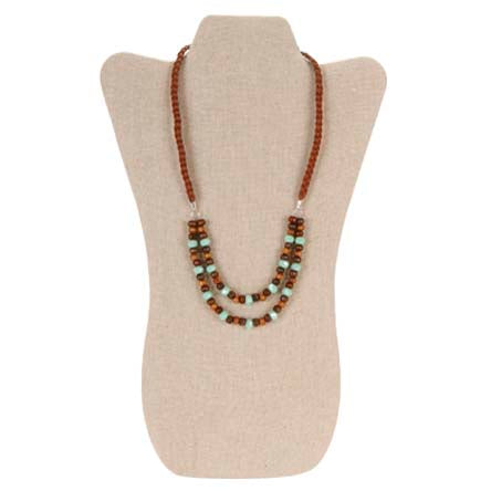 Collar Café-Menta Con Cuentas De Madera Y Rondel