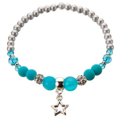 Fantasías Miguel Clave:JY66 Pulsera Perlas Destello Con Cuentas Redonda Azul Y Dije Estrella