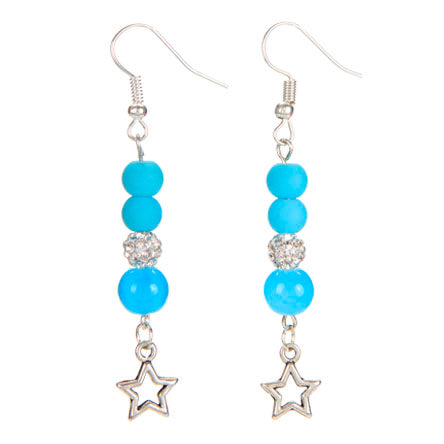 Aretes Plata-Azul Con Dijes Estrella