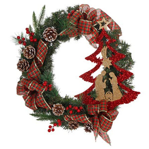 Corona De Pino Con Pesebre Diamantado
