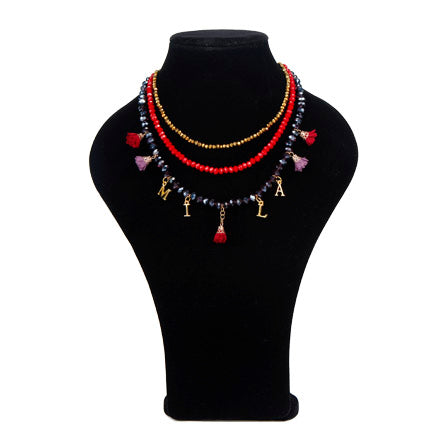 Collar Triple De Rondeles Con Dijes De Letras