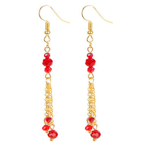 Aretes Largos De Cadena Con Rondeles Rojo
