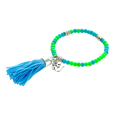 Fantasías Miguel Clave:LC1067 Pulsera Azul -Verde Con Borla Y Dije Om