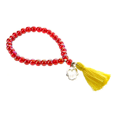 Fantasías Miguel Clave:LC1083 Pulsera Roja Con Borla Y Dije De Mano De La Suerte