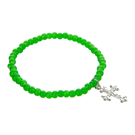 Pulsera Verde Con Dije De Cruz Plata