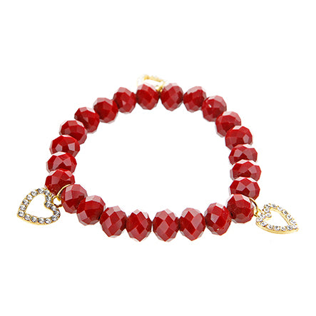 Pulsera Con Rondel Rojo Y Corazones