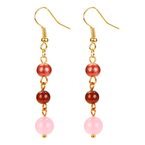 Aretes Largos Oro Con Cuentas Rosa-Café