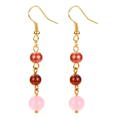 Fantasías Miguel Clave:LC1148 Aretes Largos Oro Con Cuentas Rosa-Café