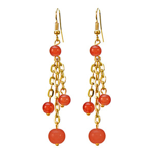 Aretes Con Cadena Y Cuentas Coral