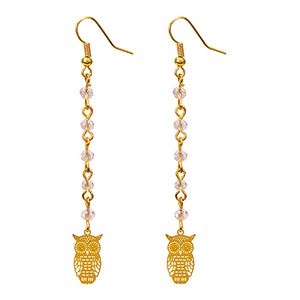 Aretes Engarzados Oro Con Rondeles Y Dije Búho