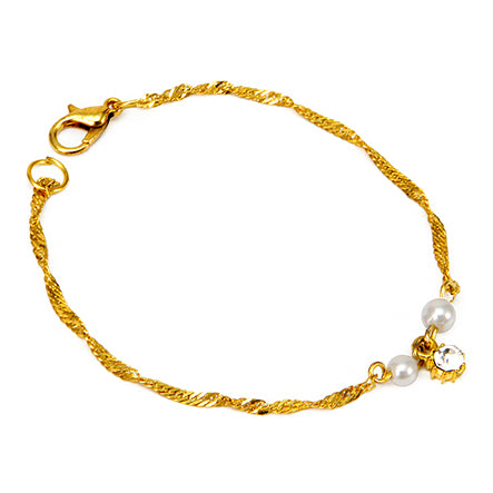 Pulsera De Cadena Dos Perlas Y Dije Con Piedra