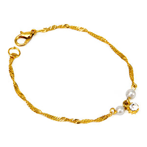 Pulsera De Cadena Dos Perlas Y Dije Con Piedra