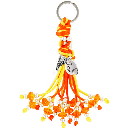 Llavero Con Colgante Naranja-Amarillo Con Dijes Plata