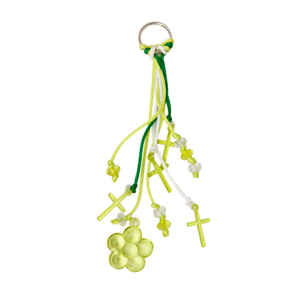 Llavero Con Cordón Blanco-Verde Y Cuentas Acrílicas