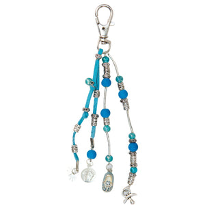Llavero Azul Con Cuentas De Metal Y Caucho Azul