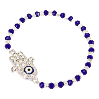 Fantasías Miguel Clave:LC1278 Pulsera Azul-Plata Con Dije Mano De La Suerte