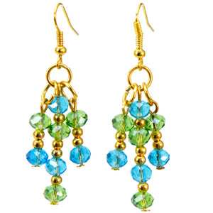 Aretes Oro Con Cristales Turquesa-Esmeralda