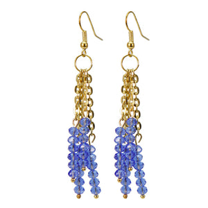 Arete De Cadena Con Cristales Zafiro