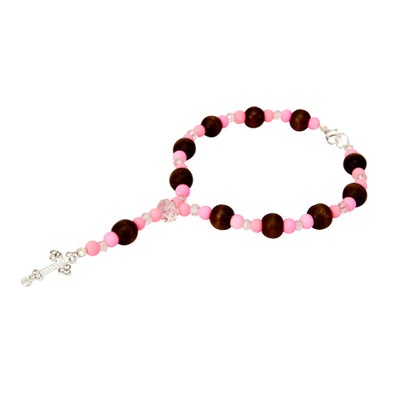 Fantasías Miguel Clave:LC1297 Pulsera Decenario Rosa Con Cuentas De Madera