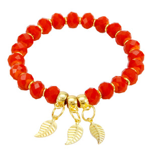 Pulsera Rojo Con Dijes De Hojas