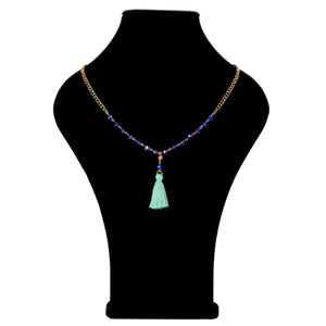 Collar De Cadena Oro Con Rondeles Zafiro Y Borla