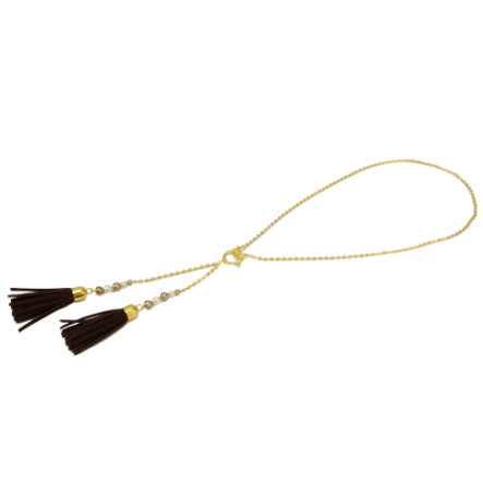 Corbatin De Cadena Y Perlas Con Borlas Café