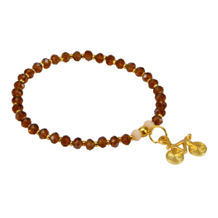 Pulsera Topacio Con Cuentas De Metal Oro Y Dije Bicicleta