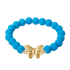 Pulsera Azul Con Dije Mariposa