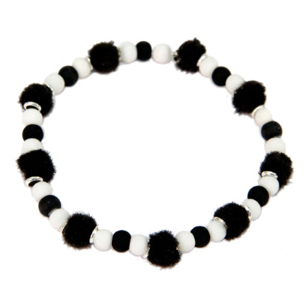 Pulsera Blanco-Negro Con Pom Poms
