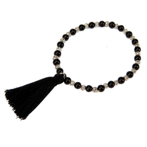 Pulsera Negro-Plata Con Borla