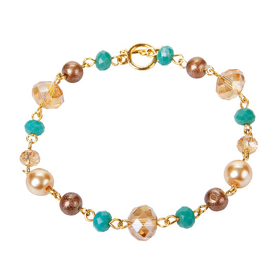 Fantasías Miguel Clave:LC1435 Pulsera Café-Miel-Jade Con Engarces De Oro