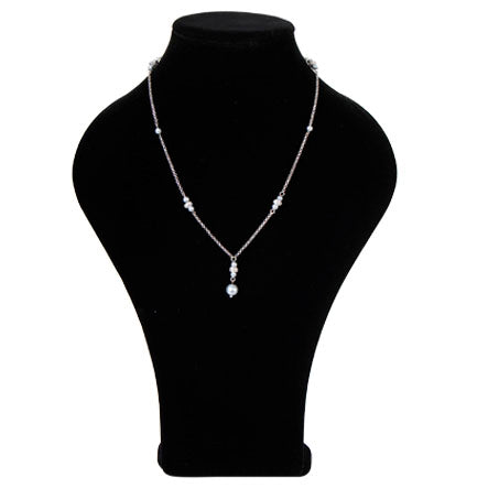 Collar De Cadena Plata Con Piedra Rondel Y Perlas Destellos