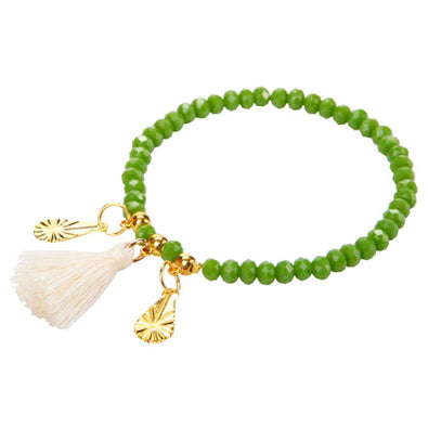 Fantasías Miguel Clave:LC1448 Pulsera Verde Con Borla Y Dijes Oro