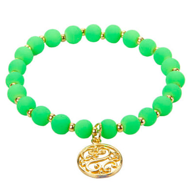 Fantasías Miguel Clave:LC1450 Pulsera De Caucho Verde Y Dije Grabado Oro