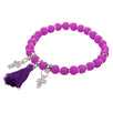 Fantasías Miguel Clave:LC1465 Pulsera Morado-Plata Con Cruces De Cristales Y Borla