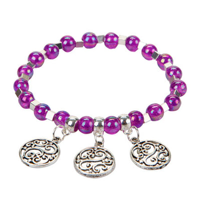 Fantasías Miguel Clave:LC1468 Pulsera Morado-Plata Con Dijes Grabado