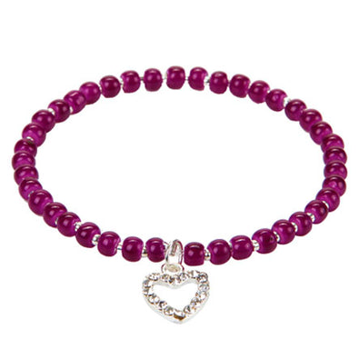 Fantasías Miguel Clave:LC1469 Pulsera De Cuentas Redondo Morado Con Dije De Corazón