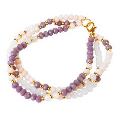 Fantasías Miguel Clave:LC1476 Pulsera Triple Con Rondeles Marfil-Morado