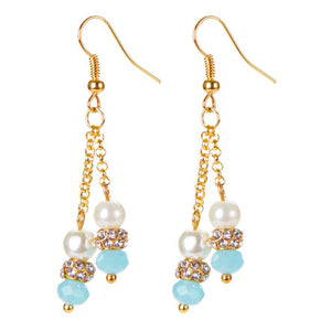 Aretes Con Cadena Perlas Y Cristales